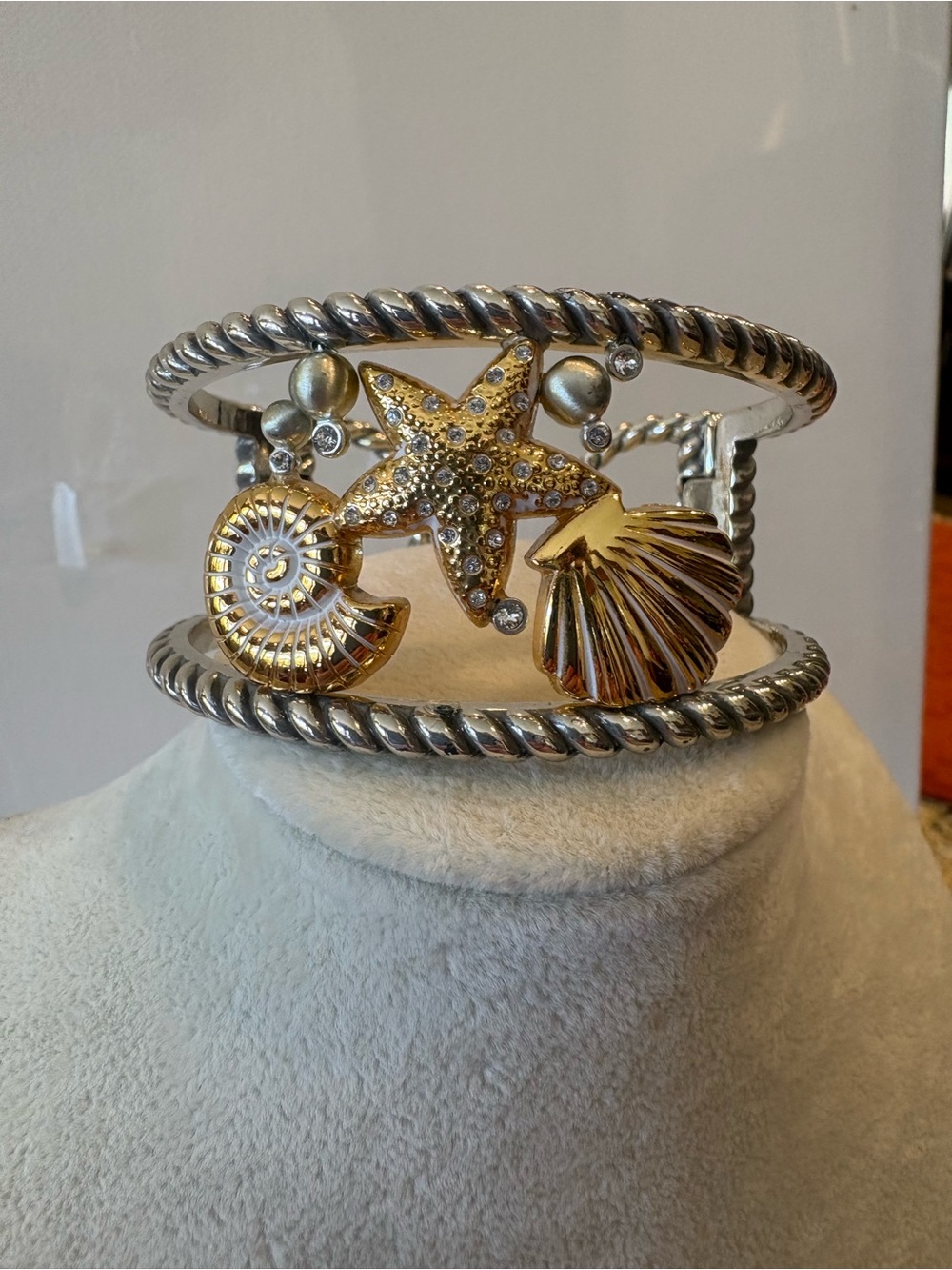 Brighton Two-Tone Gold and Silver Nautical Charm Cuff Bracelet